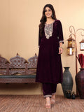 Varanga Women Purple Zari Embroidered Kurta Paired With Tonal Bottom And Tonal Dupatta