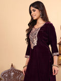 Varanga Women Purple Zari Embroidered Kurta Paired With Tonal Bottom And Tonal Dupatta