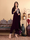 Varanga Women Purple Zari Embroidered Kurta Paired With Tonal Bottom And Tonal Dupatta