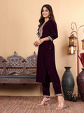 Varanga Women Purple Zari Embroidered Kurta Paired With Tonal Bottom And Tonal Dupatta