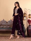 Varanga Women Purple Zari Embroidered Kurta Paired With Tonal Bottom And Tonal Dupatta