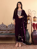 Varanga Women Purple Zari Embroidered Kurta Paired With Tonal Bottom And Tonal Dupatta