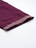 Varanga Women Purple Yoke Design Kurta With Three Quarter Sleeves Embroidered Hem Paired With Tonal Bottom And Fringed Dupatta