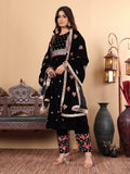 Varanga Floral Embroidered Zari Velvet Kurta with Trousers & Dupatta