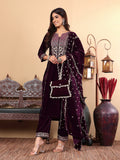 Varanga Floral Embroidered Zari Regular Velvet Kurta with Trousers & Dupatta