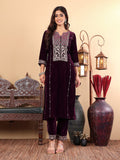 Varanga Floral Embroidered Zari Regular Velvet Kurta with Trousers & Dupatta