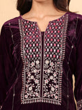 Varanga Floral Embroidered Zari Regular Velvet Kurta with Trousers & Dupatta