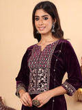 Varanga Floral Embroidered Zari Regular Velvet Kurta with Trousers & Dupatta