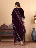 Varanga Floral Embroidered Zari Regular Velvet Kurta with Trousers & Dupatta