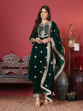 Varanga Ethnic Motifs Embroidered Gotta Patti Velvet Kurta with Trousers & Dupatta