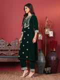 Varanga Ethnic Motifs Embroidered Gotta Patti Velvet Kurta with Trousers & Dupatta