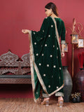 Varanga Ethnic Motifs Embroidered Gotta Patti Velvet Kurta with Trousers & Dupatta