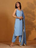 Varanga Women Blue Straight Kurta With Tonal Bottom & Dupatta