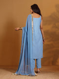 Varanga Women Blue Straight Kurta With Tonal Bottom & Dupatta