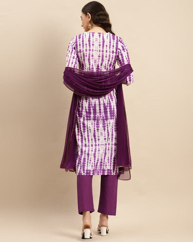 Varanga Women Purple Shibori Straight Kurta Paired With Tonal Bottom And Dupatta.