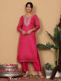 Varanga Women Pink Bandhani Printed Straight Kurta Paired With Bottom And Dupatta