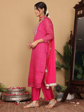 Varanga Women Pink Bandhani Printed Straight Kurta Paired With Bottom And Dupatta