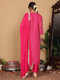 Varanga Women Pink Bandhani Printed Straight Kurta Paired With Bottom And Dupatta