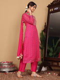 Varanga Women Pink Bandhani Printed Straight Kurta Paired With Bottom And Dupatta