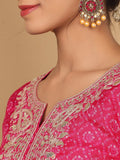 Varanga Women Pink Bandhani Printed Straight Kurta Paired With Bottom And Dupatta