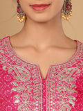 Varanga Women Pink Bandhani Printed Straight Kurta Paired With Bottom And Dupatta