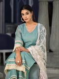 Varanga Women Sea Green Kota Check Embellished With Cotton Lace Straight Kurta Paired With Bottom And Dupatta