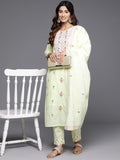 Varanga Women Green Thread And Mirror Embroidered Kurta With Tonal Bottom And Dupatta