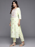 Varanga Women Green Thread And Mirror Embroidered Kurta With Tonal Bottom And Dupatta