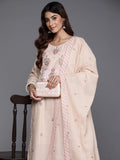 Varanga Women Beige Thread And Sequins Embroidered Kurta With Tonal Bottom And Dupatta