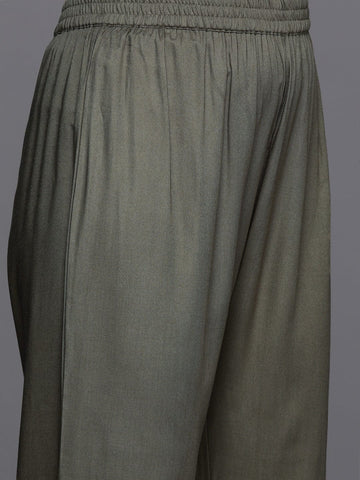 Varanga Women Olive Embroidered Kurta Paired With Tonal Trouser And Dupatta