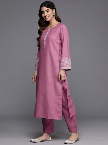 Varanga Women Mauve Embroidered Kurta With Paired Bottom And Dupatta