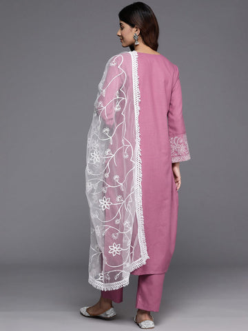 Varanga Women Mauve Embroidered Kurta With Paired Bottom And Dupatta