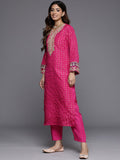 Varanga Women Pink Chanderi Brocade, Zari Embroidered Sequims Embellished Straight Kurta Paired With Tonal Bottom And Dupatta