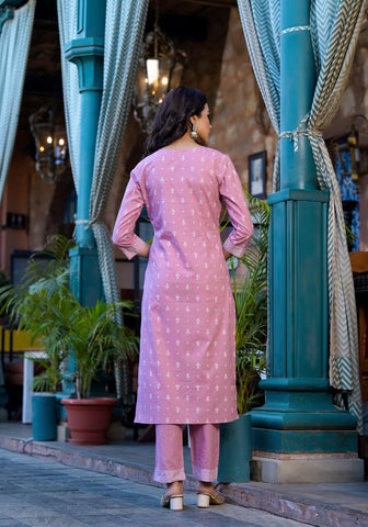 Varanga Women Pink Rubber Printed, Embellished Straight Kurta Paired With Bottom And Dupatta