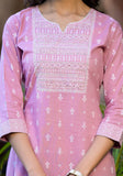 Varanga Women Pink Rubber Printed, Embellished Straight Kurta Paired With Bottom And Dupatta