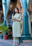 Varanga Women Green Rubber Printed, Embellished Straight Kurta Paired With Bottom And Dupatta