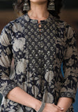 Varanga Women Black Mandarin Collar Embellished Yoke Three-Quarter Sleeves Paired With Printed Bottom And Dupatta