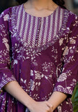 Varanga Women Violet Floral Printed Thread Embroidered Anarkali Kurta Paired With Printed Bottom And Printed Dupatta