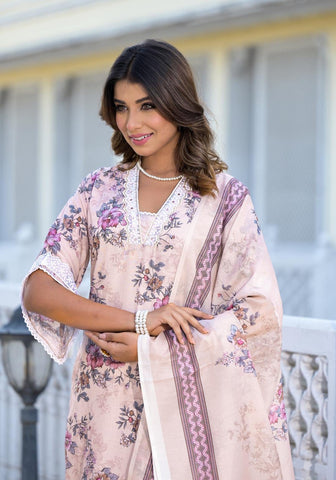 Varanga Women Floral Printed Straight Kurta Paired With Bottom And Dupatta