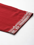 Varanga Women Red Embroidered Straight Kurta Paired With Tonal Bottom And Dupatta