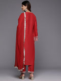 Varanga Women Red Embroidered Straight Kurta Paired With Tonal Bottom And Dupatta