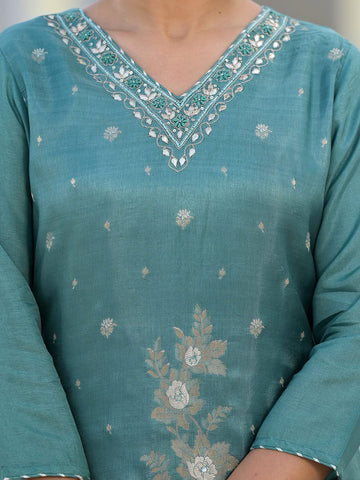 Varanga Women V Neck Gotta Patti Embroiderd Kurta Paired With Tonal Bottom And Dupatta
