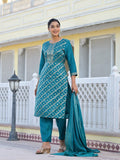 Varanga Women Round Neck Embellished Woven Design Kurta Paired With Bottom And Dupatta