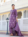 Varanga Women Round Neck Woven Design Kurta Paired With Bottom And Dupatta