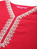 Varanga Women Red Zari Embroidered Kurta With Bottom And Dupatta
