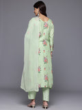 Varanga Women Green Floral Printed With Lace Deatiled Kurta With Bottom And Dupatta