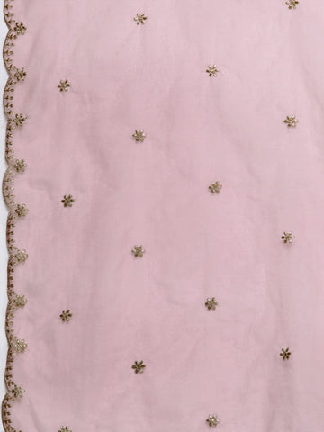 Varanga Women V-Neck Embroidered Kurta Paired With Bottom And Organza Dupatta
