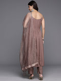 Varanga Women Coffee Brown Round Neck, Sleeveless Straight Kurta Paired With Tonal Bottom And Dupatta.