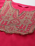 Varanga Women Fuchsia Pink Zari Embroidered Kurta With Bottom And Dupatta