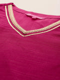 Varanga Women Maroon V Neck Lace Embellished Kurta With Bottom And Dupatta